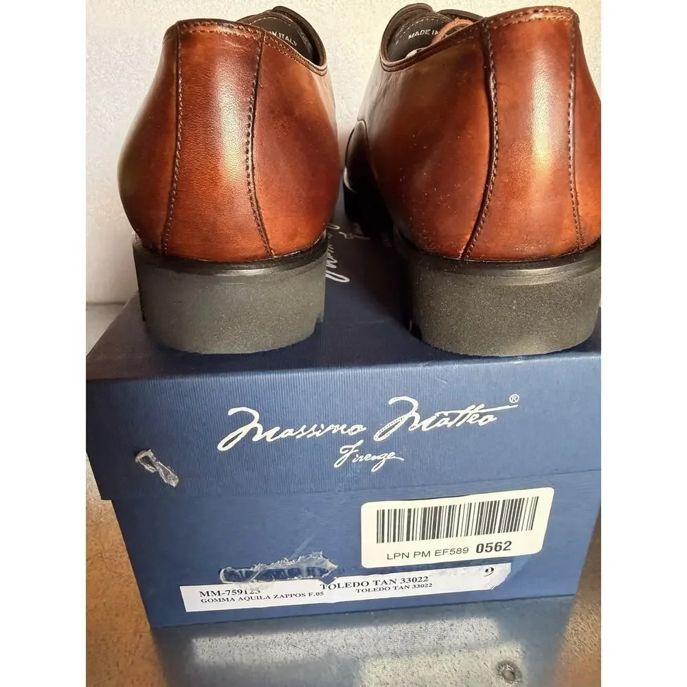 Massimo Matteo Mens Toledo Tan Leather Gomma Aquila Cap Toe Oxfords Size 9M NIB